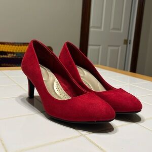 Cushioned red suede heels